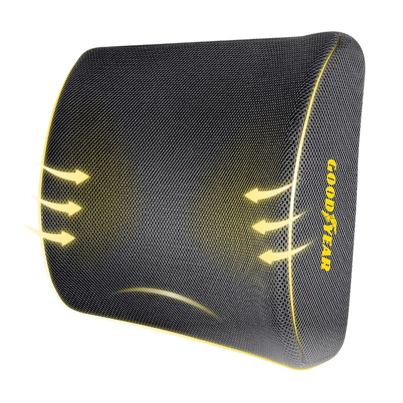 Goodyear Ergonomic Lumbar Support Pillow for Office Chair, Gaming Chair, or Car, Memory Foam Cushion with Ventilated Mesh and Adjustable Strap for Long Lasting Comfort - Image 1